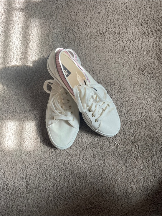 Keds Sweaters - Keds White Canvas Slip-On Woman’s Sneakers with Pink & Black Knit Collar
